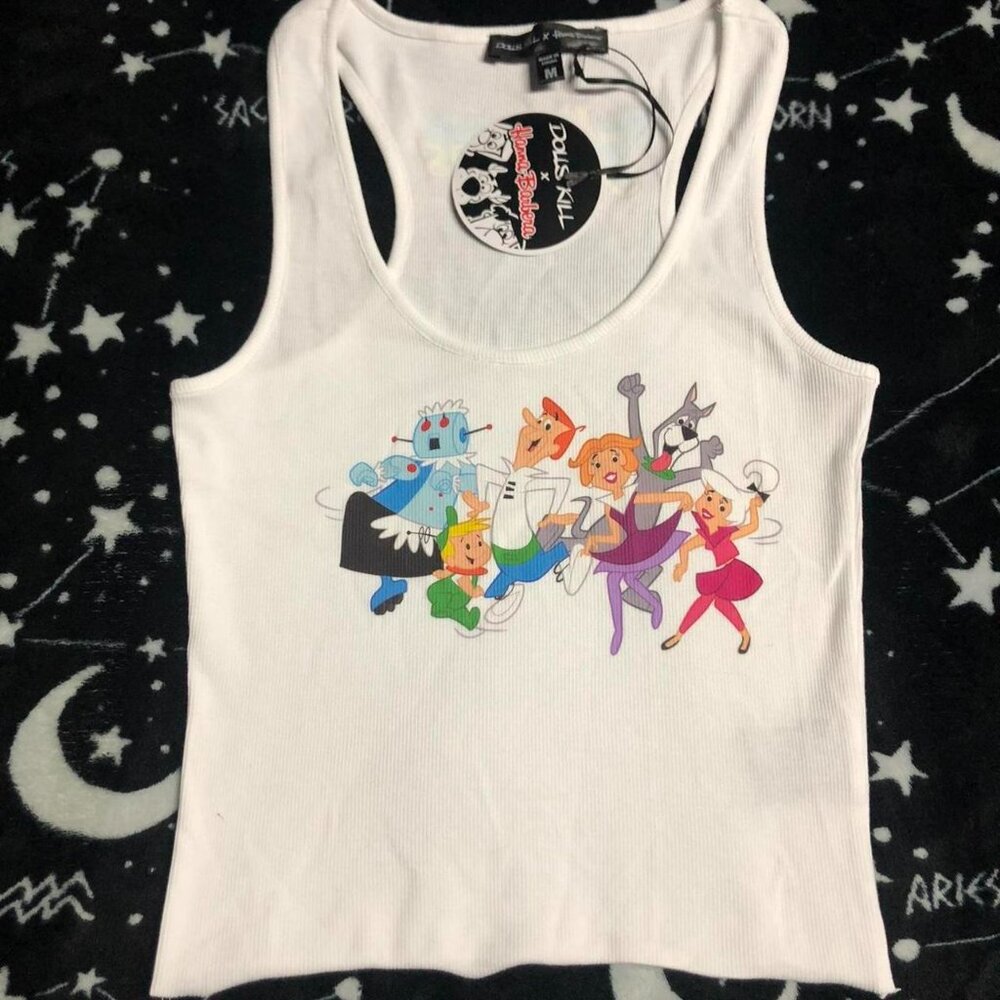 Dolls Kill White Cartoon Character Graphic Ribbed Tank Top
